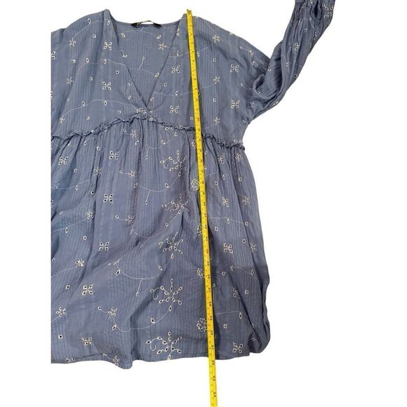 Zara Blue & White Short Embroidered Floral Tunic Flowy Dress Size S - Picture 6 of 13